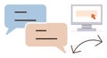 Digital Communication and Data Transfer Concept with Chat Bubbles and Computer Display Royalty Free Stock Photo