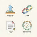 Digital Communication Icons: Upload, Link, Post, Forward Royalty Free Stock Photo