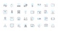 Digital communication linear icons set. Messaging, Email, Social media, Chatting, Chatbots, Video, Conference line