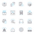 Digital communication linear icons set. Messaging, Email, Social media, Chatting, Chatbots, Video, Conference line