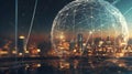 Digital communication, network glowing lines theme of world connection
