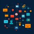 Digital communication and networking icons on dark background Royalty Free Stock Photo