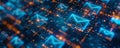 Digital communication via email concept, glowing envelopes on circuit board background Royalty Free Stock Photo
