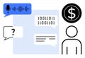 Digital Communication and Voice Recognition with Binary, User Interaction, and Financial Concept Royalty Free Stock Photo