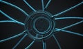 digital complex, abstract structure composed interconnected lines and circles, with central circular element
