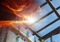 Abstract transition with fire and windows flare