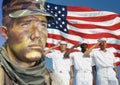 Digital composite: American Soldier, Sailors and American flag