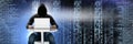 Anonymous hacker with computer code binary interface Royalty Free Stock Photo