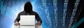 Anonymous hacker with computer code binary interface Royalty Free Stock Photo