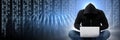Anonymous hacker with computer code binary interface Royalty Free Stock Photo