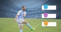 Blank infographic panels and Soccer player on grass in stadium Royalty Free Stock Photo