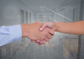 Business people shaking hands against office and city background Royalty Free Stock Photo