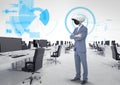 Businessman with CCTV head at office in the clouds Royalty Free Stock Photo