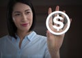 Businesswoman touching dollar graphic icon Royalty Free Stock Photo