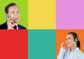 Call Center customer service person and client in colorful square sections Royalty Free Stock Photo