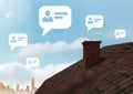 Chat profile bubbles over roof and city Royalty Free Stock Photo
