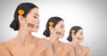 Clone Asian women in row with barcodes