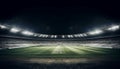 Digital composite of crowded soccer field illuminated by floodlights generated by AI