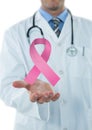 Doctor man with breast cancer awareness ribbon Royalty Free Stock Photo