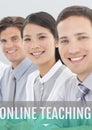 Education and online teaching text and people smiling