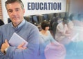 Education text and University teacher with class Royalty Free Stock Photo