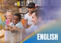 English text and Elementary school teacher with class Royalty Free Stock Photo