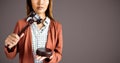 Female judge with gavel against brown background Royalty Free Stock Photo