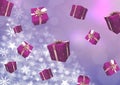 Floating Gift boxes and Snowflake Christmas pattern Royalty Free Stock Photo