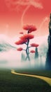 Digital composite of flowers against misty surrel landscape. Royalty Free Stock Photo