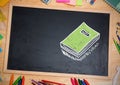Folder notes education drawing on blackboard for school