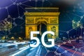 5G or LTE presentation. Paris modern city on the background