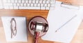 Gavel and keyboard on desk Royalty Free Stock Photo