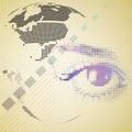 Digital composite of halftone human eye and abstract technology