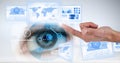 Hand touching and interacting with technology interface panels with eye Royalty Free Stock Photo