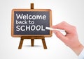 Hand writing Welcome back to school text on blackboard Royalty Free Stock Photo