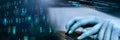 Hands typing coding text with transition Royalty Free Stock Photo