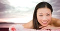 Happy spa woman relaxed with sky Royalty Free Stock Photo