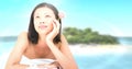 Happy spa woman relaxed with tropical paradise sea Royalty Free Stock Photo