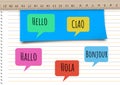 Hello in different languages chat bubbles learning with Notebook