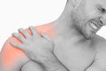 Digital composite of highlighted shoulder pain of man Royalty Free Stock Photo