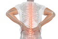 Digital composite of highlighted spine of man with back pain