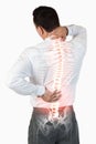 Highlighted spine of man with back pain