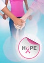 Hope text with breast cancer awareness women putting hands together Royalty Free Stock Photo