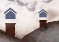 House icons over roof chimneys Royalty Free Stock Photo