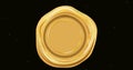 Digital composite image of blank golden seal with copy space on abstract black background Royalty Free Stock Photo