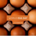 Digital composite image of brown eggs in carton and world egg day with october 14 text