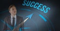 Digital composite image of businessman standing by success text with compass Royalty Free Stock Photo