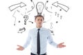 Digital composite image of confused businessman with various signs Royalty Free Stock Photo