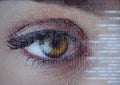 Digital composite image of data processing against close up of female human eye Royalty Free Stock Photo