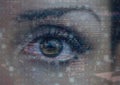 Digital composite image of data processing against close up of female human eye Royalty Free Stock Photo